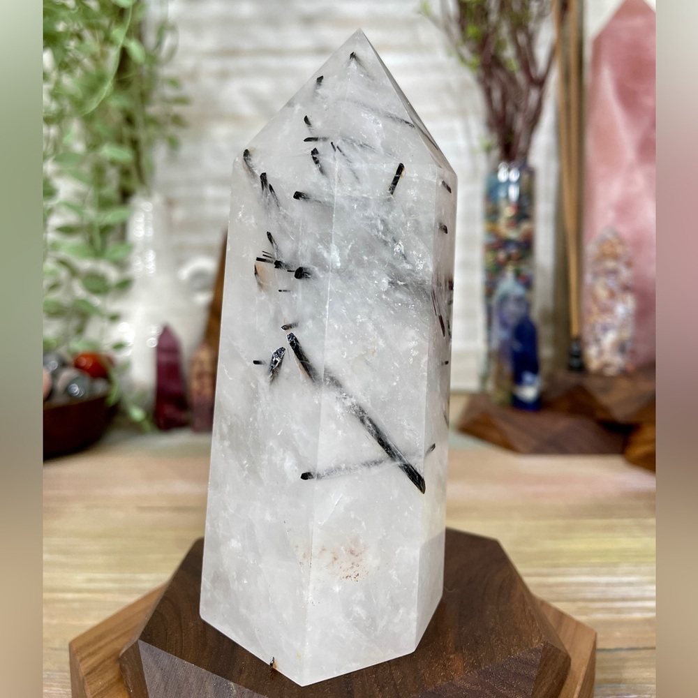 0726 Quartz with Black Tourmaline Crystal Tower